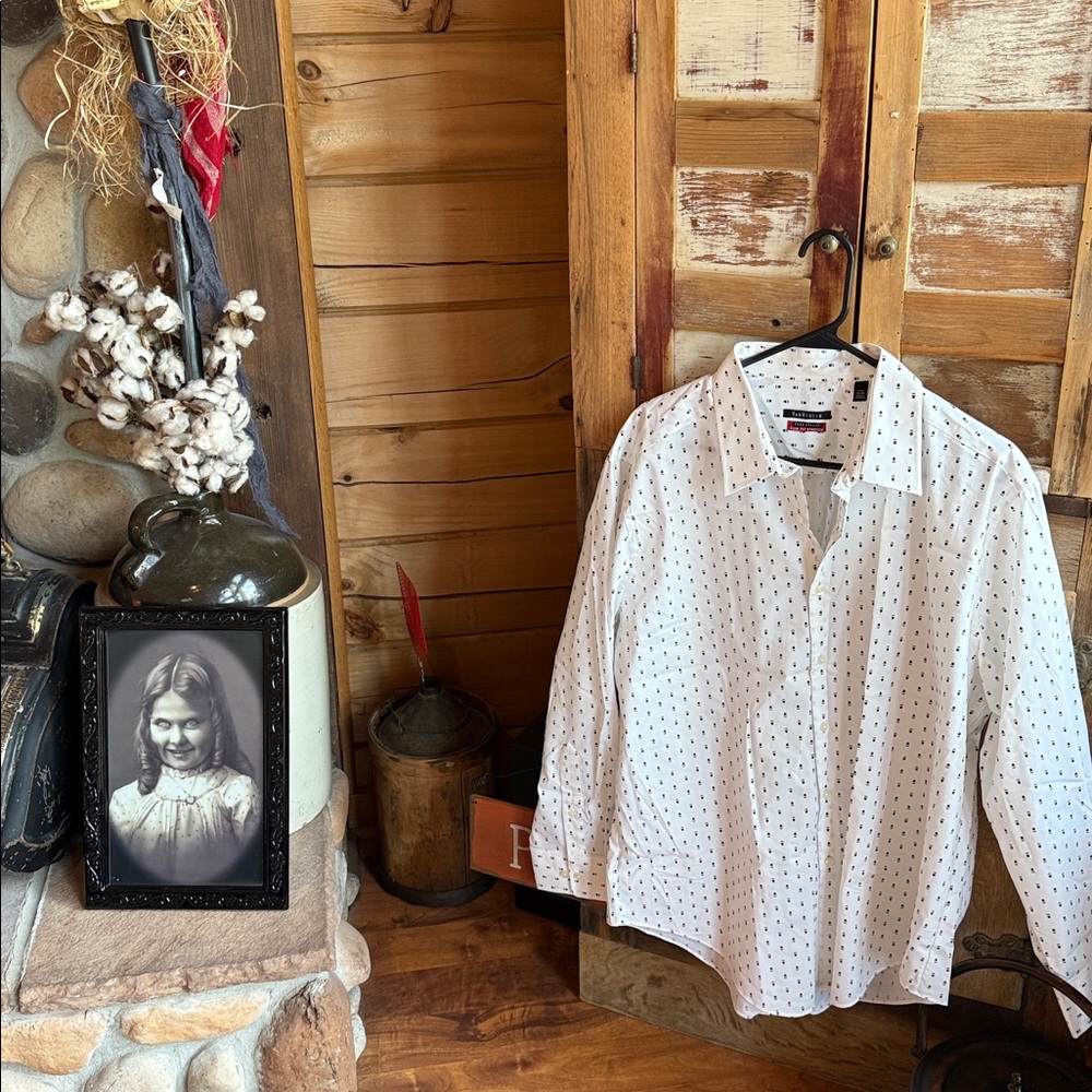 Van Heusen White Shirt with Black Hat Pattern